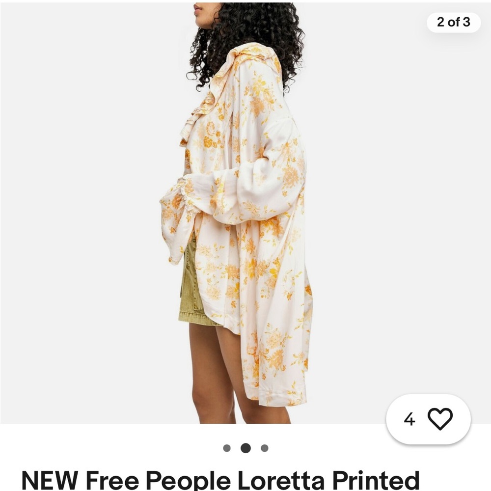 Free people loretta printed oversized tunic in tea combo orange & white  xs B17 - Picture 11 of 11